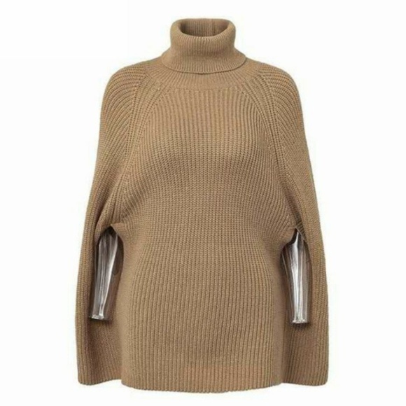 Brown Knit Dolman Style Turtle Neck Sweater Cape - Picture 4 of 10